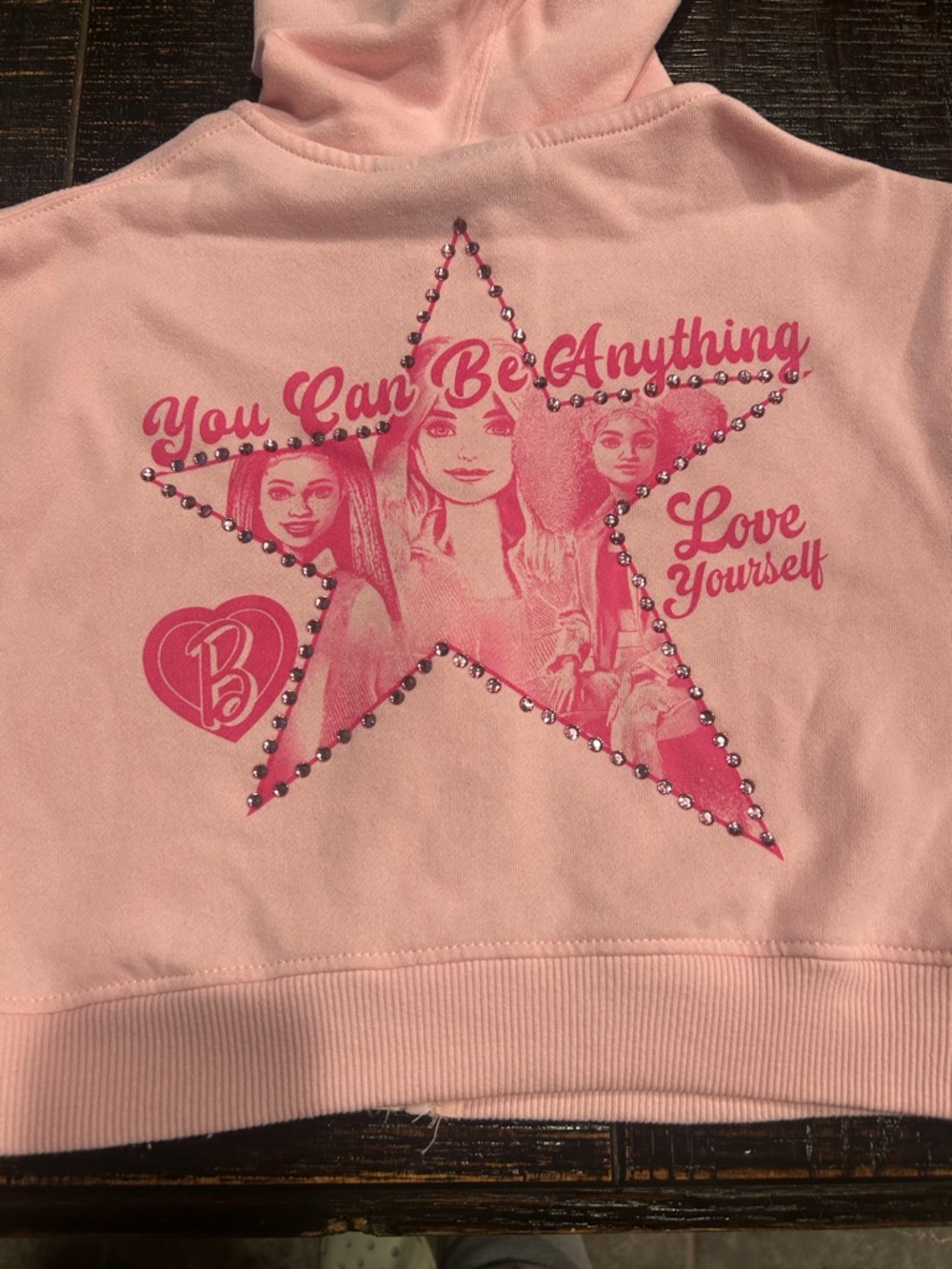 Barbie Light Pink Hoodie with Hot Pink Logo and Sleeve Accents - Picture 3 of 4